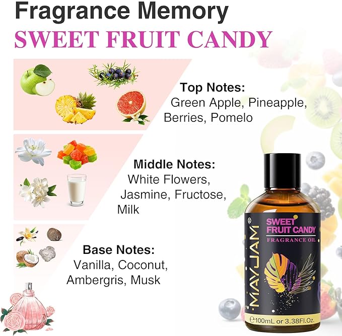 Sweet Fruit Candy Fragrance Oil Essential Oil, MAYJAM 3.38FL.OZ Sweet Fruit Candy Oil for Diffusers for Home, Long Lasting Scented Oils for Soap Candle Making - 100ML - Bloomnest