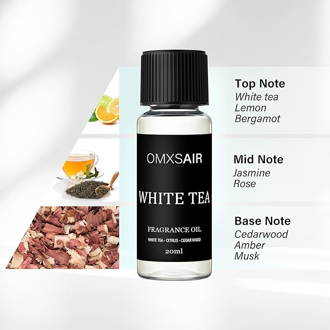 Luxury Hotel Scent White tea Oil Diffuser Refill Kit | Long Lasting Essential Oil for Large Room,HVAC & Car Waterless Fragrance Diffusers| Nanotech Formula| Spa Calming Aromatherapy Oil(20ml/0.7FL oz) - Bloomnest