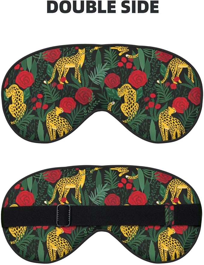 Leopard Tropical Palm Rose Sleep Mask - Soft Comfort Eye Shade - Blackout Eye Cover for Deep Rest Travel Nap Meditation - Bloomnest