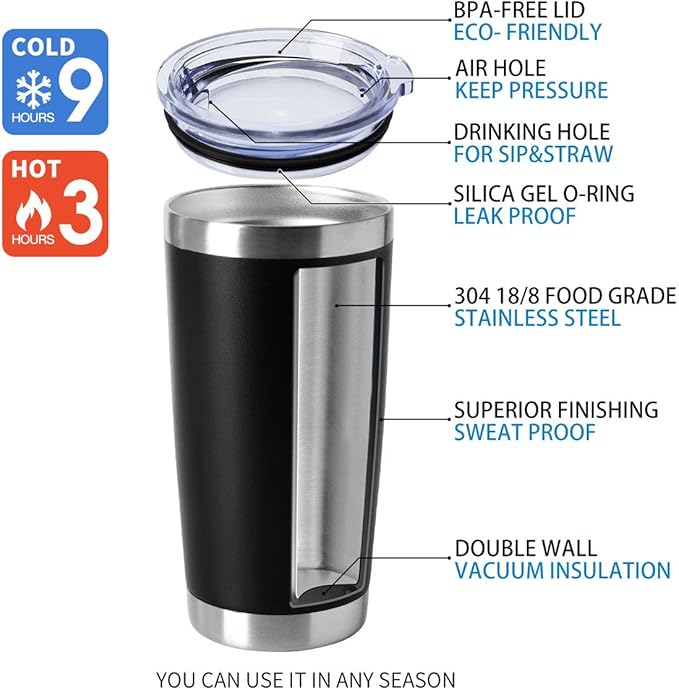 HASLE OUTFITTERS 20oz Tumblers Bulk Stainless Steel Cup with Lid Double Wall Vacuum Insulated Coffee Mug for Cold & Hot Drinks 8 Pack, Black - Bloomnest
