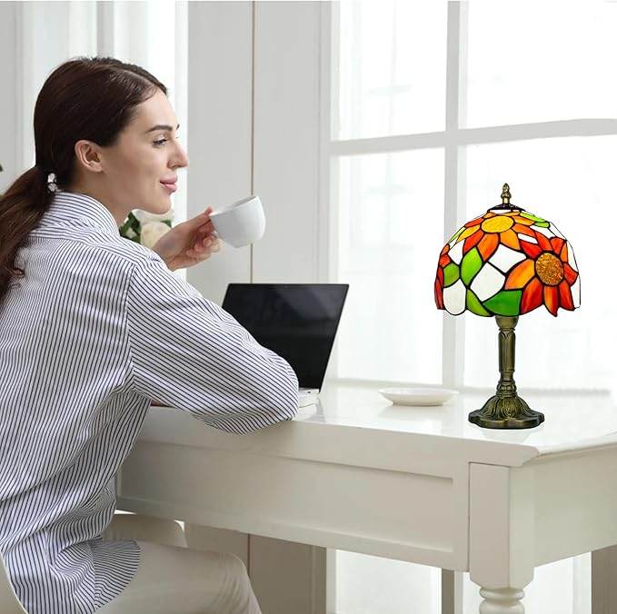Sunflower Tiffany Lamp, 8 Inch Small Stained Glass Lamp for Bedside, Living Room - Bloomnest