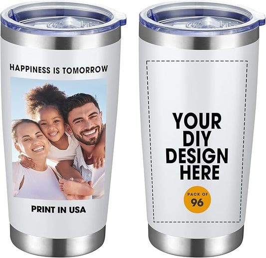 Personalized Custom Tumbler Print in USA 96 Pcs 20oz Stainless Steel Coffee Cup with Lid & Straw Double Wall Insulated Tumbler with Colorful Text Logo Photo - Bloomnest