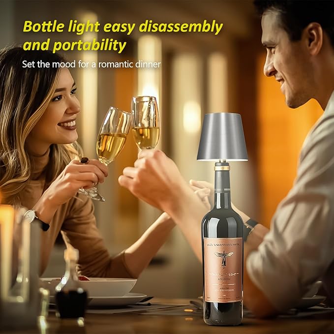 2025 New Wireless Bottle Lamp - LED Bottle Lights for Liquor & Wine Bottles, Cordless Lampshade, Whiskey Bottle Top Light, Bottle Stopper Night Light Kit, Rechargeable 3-Tone Touch-Dimmable - Bloomnest