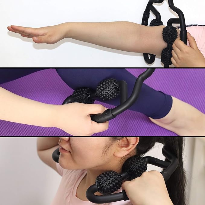 Cellulite Massage Tool Muscle Roller - Deep Fascia Massager & Dimpled Skin Remover for Legs, Thighs & Buttocks - Anti-Cellulite Roller, Smooth Skin, Pain Reliefs Black（Black - 4 Wheel） - Bloomnest