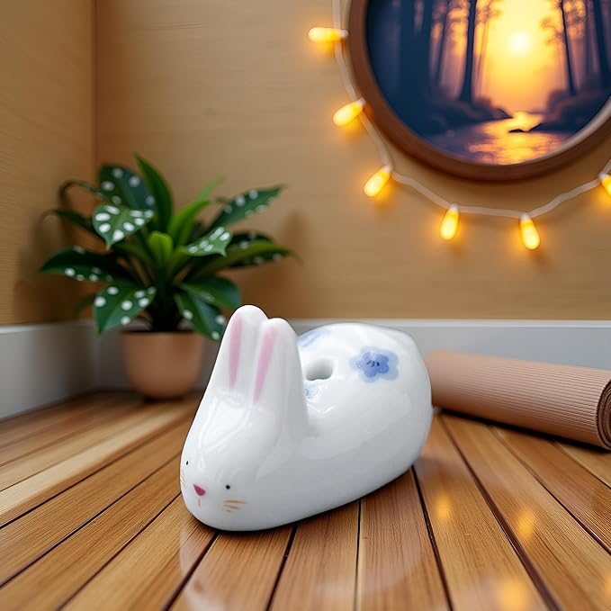 4Pcs Rabbit Cat Ceramic Incense Holder Cute White Animals Incense Sticker Holder Fun Home Decorative Ornaments for Home Room Decoration Yoga Spa Meditation Incense Holders Home Fragrance - Bloomnest
