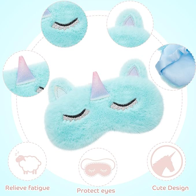 SATINIOR 8 Pcs Cute Sleep Masks for Kids, Unicorn Kids Eye Mask, Funny Soft Plush Blindfold Eyeshade Eye Covers in Assorted Colors Travel Nap Sleep Lunch Break Overnight Party for Child Girls - Bloomnest