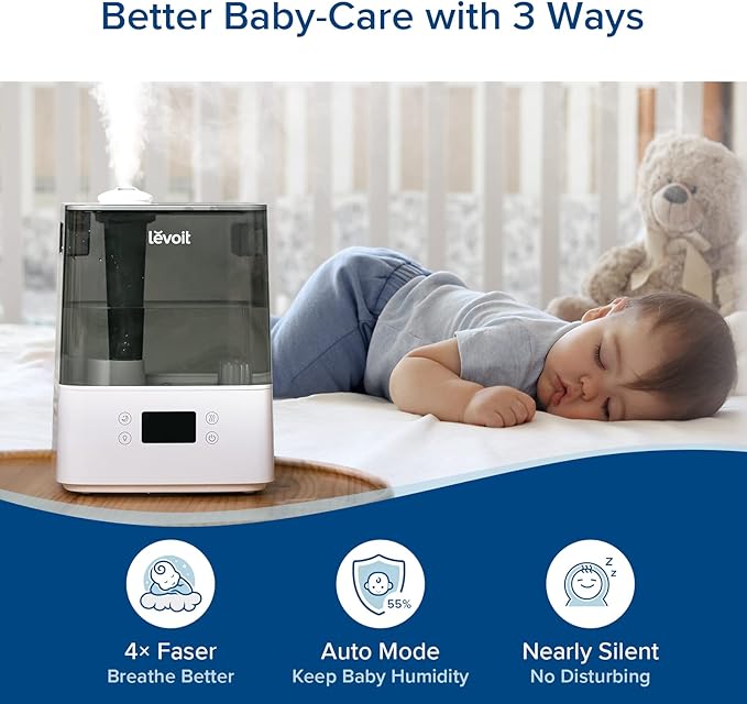 LEVOIT Humidifiers for Bedroom Large Room Home, (6L) Cool Mist Top Fill Essential Oil Diffuser for Baby & Plants, Smart App & Voice Control, Rapid Humidification & Auto Mode - Quiet Sleep Mode, Gray - Bloomnest