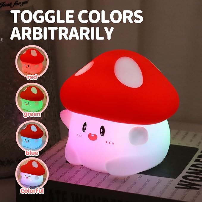 Mushroom Night Light Silicone - Color Changing Lamp, USB Rechargeable, Long Battery Life, Soft Squishy, Dimmable Brightness - Bedroom Decor, Cute Mushroom Gifts for Kids & Adults - Bloomnest
