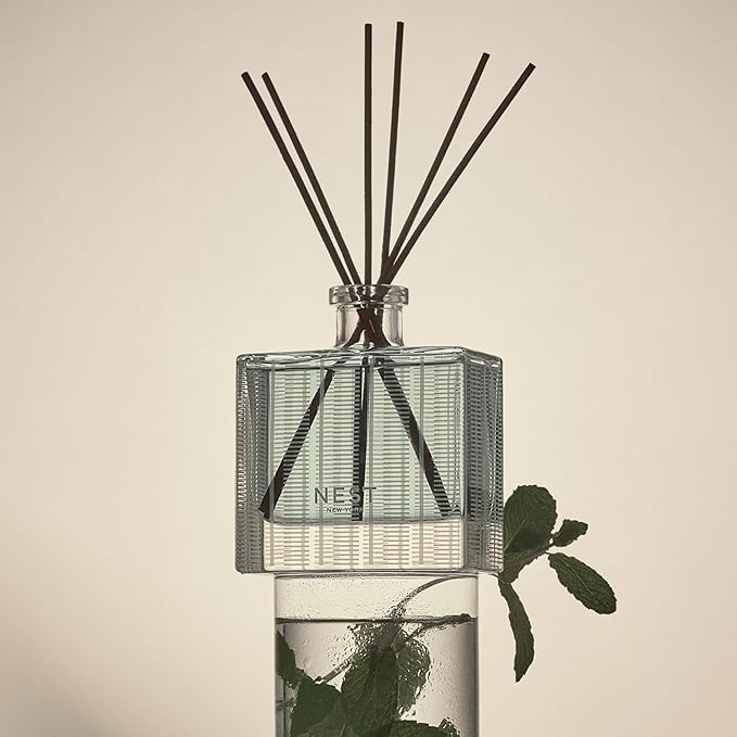 NEST New York Reed Diffuser, Wild Mint & Eucalyptus - 5.9 fl oz - Fragrance for Up to 90 Days - Reusable, Refillable Glass Holder - Includes 8 All-Natural Reed Sticks - Flame Free - Bloomnest