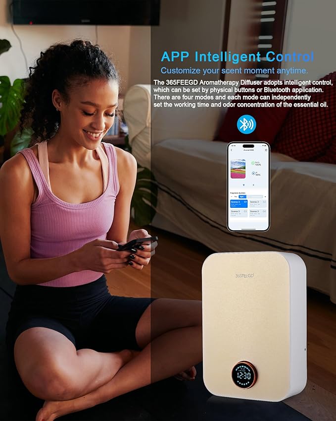 Waterless Oil Diffuser - Pure Essential Oil Diffuser with App Control - 150ml/1700 Sq.Ft. Coverage for Effective Aromatherapy in Home/Office/Hotel (White Gold-Rotary Edition) - Bloomnest