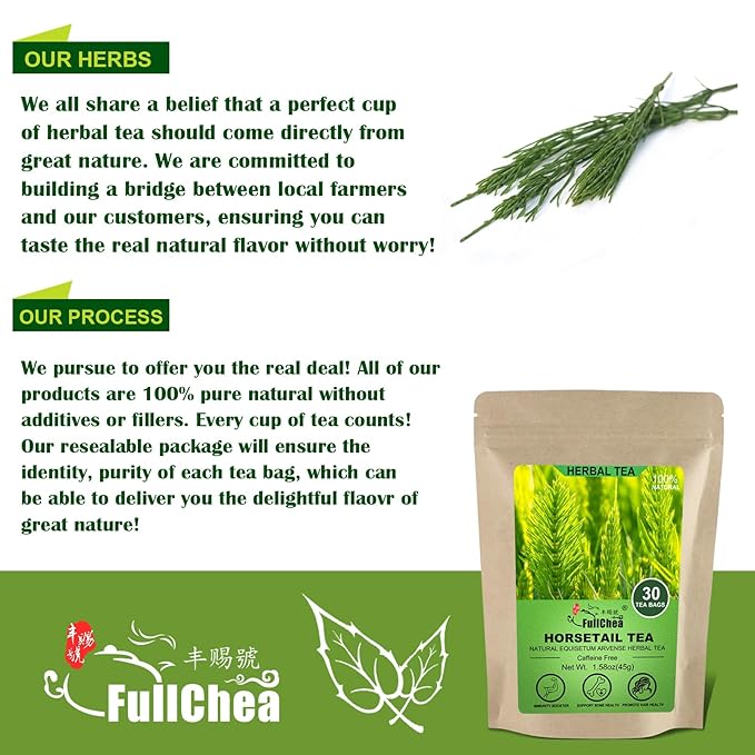 FullChea - Horsetail Tea, 1.5g X 30 Count - Premium Dried Horsetail Herb For Hair & Nail - Non-GMO - Caffeine-free - Natural Cola De Caballo Hierba - Bloomnest