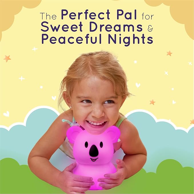 LumiPets Keith the Koala Squishy Night Light for Kids | Silicone Lamp with Tap & Remote Control | Rechargeable, 9 Color Changing Animal Night Light for Boys & Girls | Portable Nightlight With USB Cord - Bloomnest