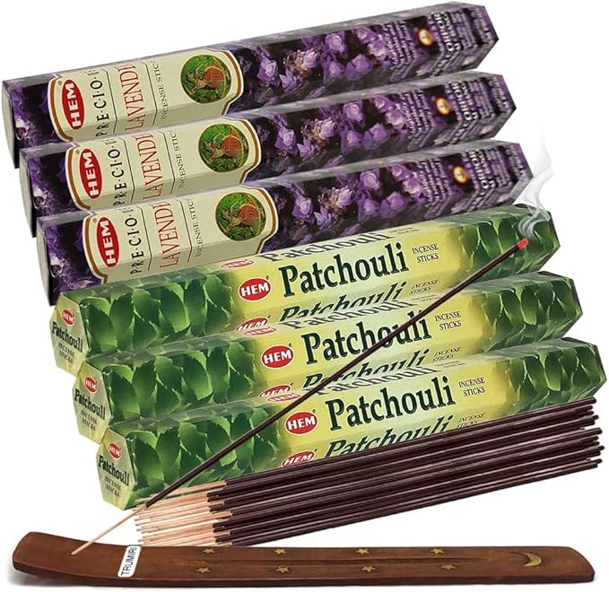 Patchouli Incense Sticks and Precious Lavender Incense Sticks with Incense Holder Bundle for Spiritual Décor and Home Fragrance