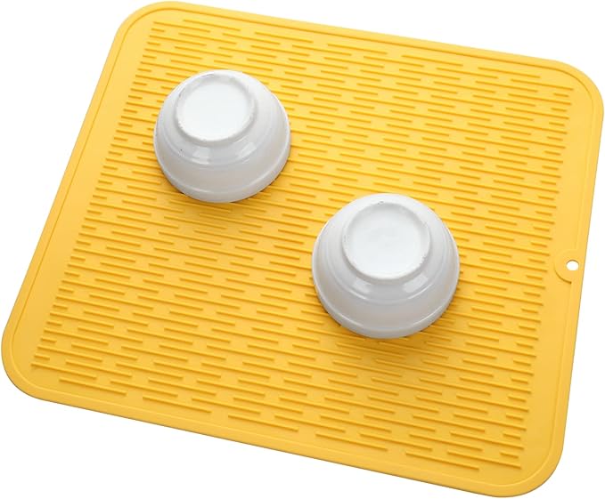 Silicone Dish Drying Mat for Multiple Usage,Easy clean,Eco-friendly,Heat-resistant Silicone Mat for Kitchen Counter or Sink,Refrigerator or Drawer Liner Yellow XL 18 inches x 16 inches - Bloomnest