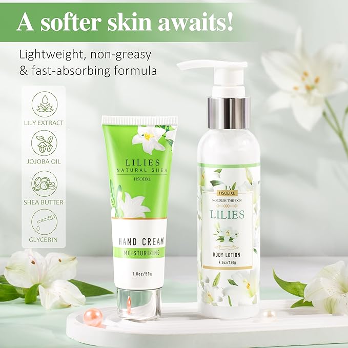 Gifts for Women, Birthday Gifts for Women, Bath and Body Gifts Set, Lilies Self Care Set,Christmas Mothers Day Relaxing Spa Basket for Mom, Grandma, Girlfriend, Sister, Friends - Bloomnest