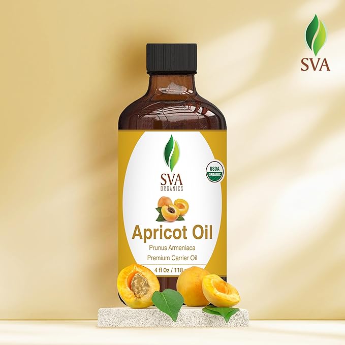 SVA Apricot Seed Oil Organic - 4 Fl Oz – 100% Natural Cold Pressed Organic Apricot Oil - for Face, Skin Care, Hair Care, Scalp Massage & Body Massage – Carrier Oil with Dropper - Bloomnest