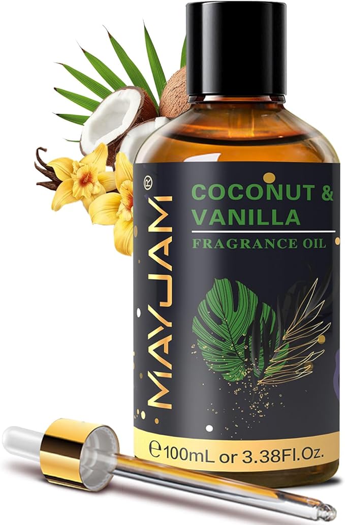 MAYJAM Coconut & Vanilla Fragrance Oils Essential Oil - Coconut & Vanilla Oil for Diffusers, 3.38FL.OZ/100ML Large Volume Fragrance Oil with Premium Glass Dropper - Bloomnest