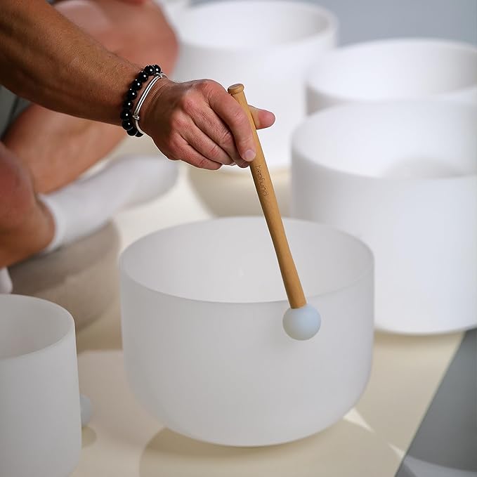 TOPFUND 12" Crystal Singing Bowl Mallet - Silicone Head & Raw Beech Handle | Precision-Crafted for Pure Sound