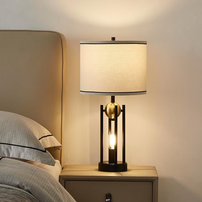 25'' Farmhouse Table Lamps for Living Room Set of 2 with USB C+A Ports, Vintage Bedside Lamp for Bedroom, Touch Lamps for Nightstand, Dual Lights Independent Switch, 4 Bulbs Included, Gold - Bloomnest