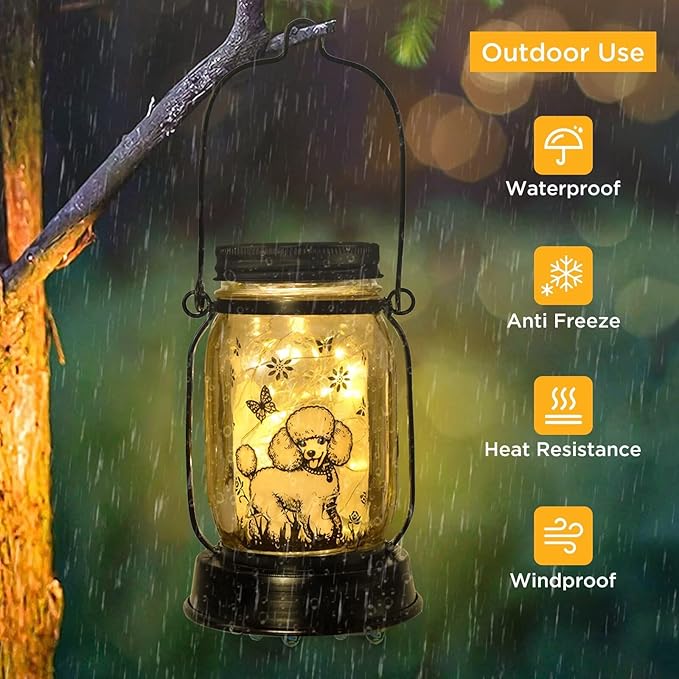 kyoryuger Poodle Gifts for Women/Men, Poodle Solar Lanterns Dog Mom Birthday, Dog Lovers Lantern, Pet Loss Pet Memorial Lights, Solar Garden Decoration Outside for Yard, Patio,Backyard,Porch - Bloomnest