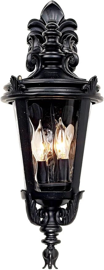 John Timberland Casa Marseille European Outdoor Wall Light Fixture Textured Black French 21 3/4" Clear Hammered Glass for Exterior House Porch Patio Outside Deck Garage Front Door Garden Home - Bloomnest