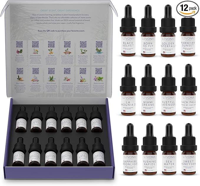 Levona Scent Essential Oils Set - Home Luxury Scents for Diffusers & Humidifiers, Ideal for Home Fragrance, Air Freshening, & Odor Elimination, Aromatherapy Gift Pack, Made in USA - 5 ml, Pack of 12 - Bloomnest
