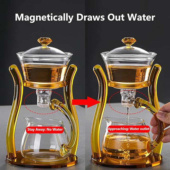 Lazy Kungfu Drip TeaPot, Heat Resistant Tea Set, Semi-Automatic Glass Teapot Suit for Magnetic Water Flow Wooden Glass Teapot Set - Bloomnest