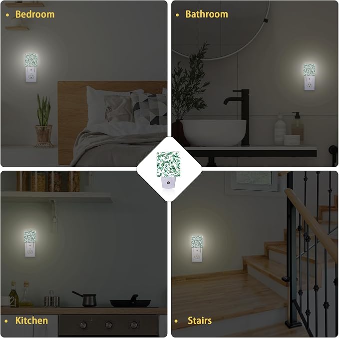 Eucalyptus Leaves Night Light,Plug in Night Light, Dusk to Dawn Sensor Nightlights for Stairway/Hallway/Kitchen/Bedroom/Bathroom 0.5W - Bloomnest