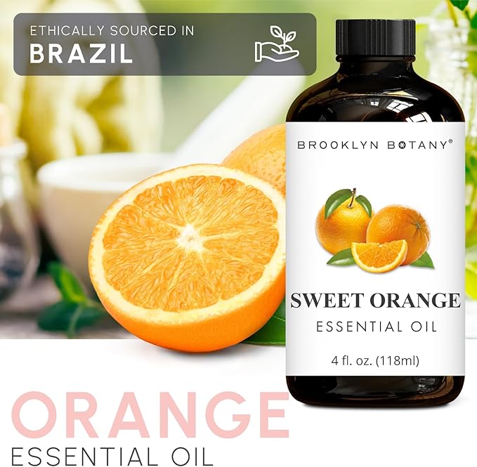 Brooklyn Botany Sweet Orange Essential Oil - Huge 4 Fl Oz - 100% Pure and Natural - Premium Grade with Dropper - for Aromatherapy and Diffuser - Bloomnest