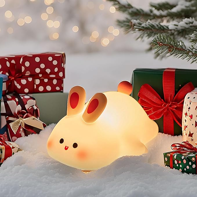 Cute Rabbit Night Light,Squishy Animal Nightlamp,Rechargerable Dimmable Nursery Bunny Lamp Soft Silicone Table Bedroom Lamp Portable Adjustable Lighting Bedroom Bedside Gift - Bloomnest