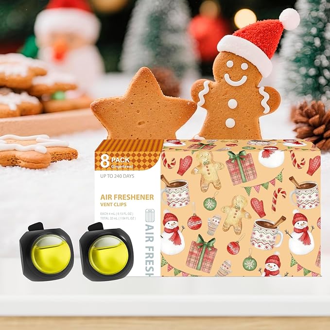 Car Air Freshener Vent Clips, 8 Pack, Provides Long-Lasting Scent, Up to 240 Days, Odor Eliminator (Gingerbread) - Bloomnest