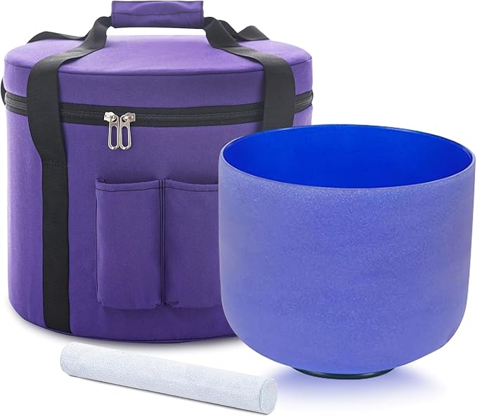 KVKA 8 Inch Indigo Colored 432 Hz A Note Third-Eye Chakra Frosted Quartz Crystal Singing Bowl with Carrying Case - Bloomnest