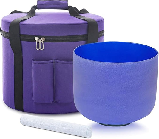 KVKA 8 Inch Indigo Colored 432 Hz A Note Third-Eye Chakra Frosted Quartz Crystal Singing Bowl with Carrying Case - Bloomnest