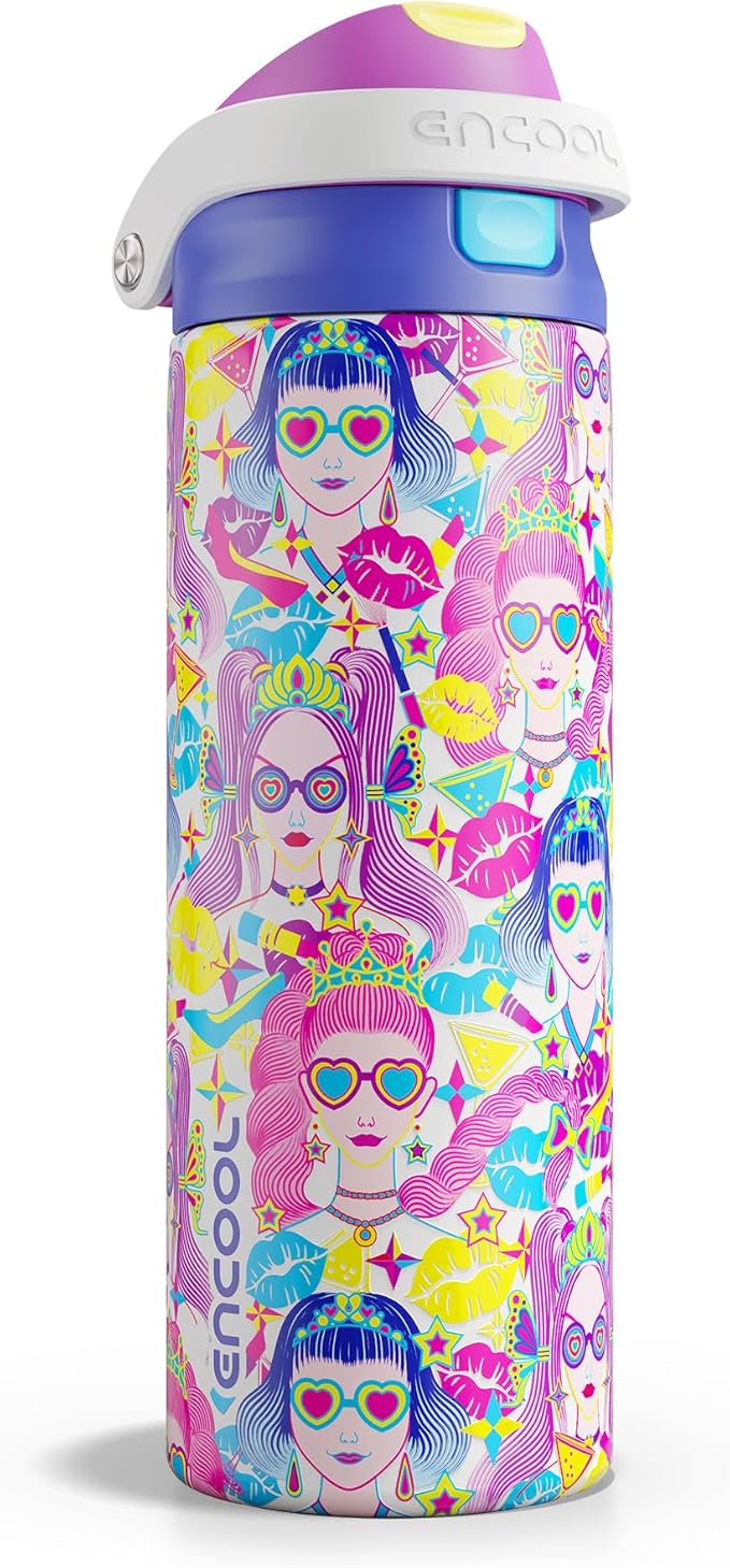 ENCOOL Leakproof Insulated Water Bottle with Straw Dual-Sip Water Bottle Bag-Safe Design for Work, Commute & Gym – Keeps Drinks Cold All Day, 24 oz, Party Trendy ENCOOL