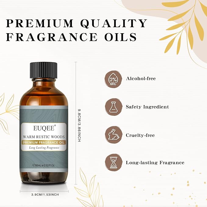 EUQEE Warm Rustic Woods Fragrance Oil Premium Fragrance Essential Oil 60ml with Glass Dropper for Diffuser, DIY Soap, Candle Making(2.02 Fl oz) - Bloomnest
