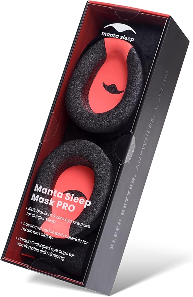 Manta Pro Sleep Mask - 100% Light Blocking Sleep Mask for Side Sleepers, Breathable and Comfortable, Spacious & Zero Pressure for Long Lashes, Perfect for Sleep/Travel/Nap/Shift Work - Bloomnest