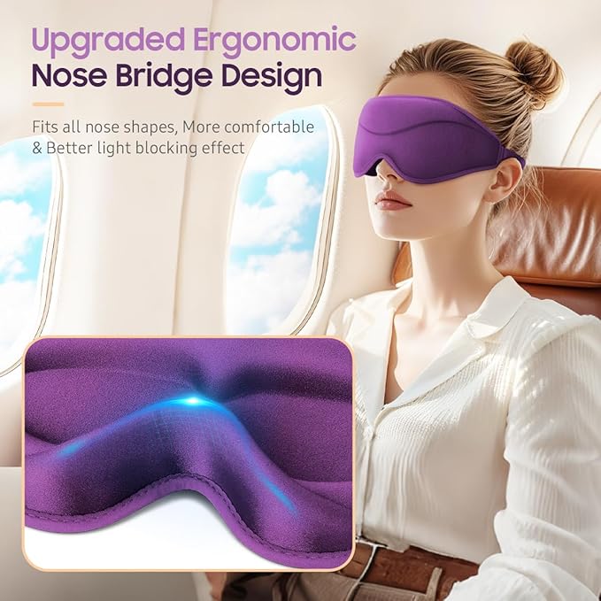 Sleep Mask, Premium Eye Mask for Sleeping, 3D Ergonomic Designed Sleeping Mask, Upgraded Light Blocking & Blindfold Sleep Masks for Women, Men (Purple) - Bloomnest