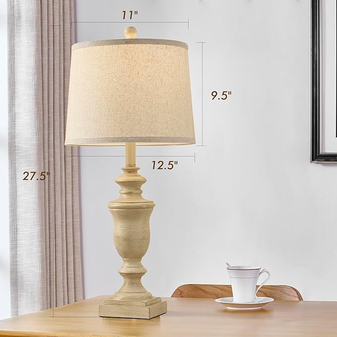 27.5" Vintage Farmhouse Table Lamps Set of 2 Bedside Lamp, 3 Way Dimmable Bedroom Lamps with 2 USB Ports +AC Outlet Touch Nightstand Lamp Rustic Lamp (Rotary-Antique Beige) - Bloomnest