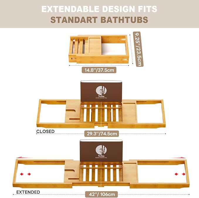 Yirilan Bathtub Trays for Tub,Bath Tray, Foldable Bathtub Caddy,Bamboo - Bloomnest