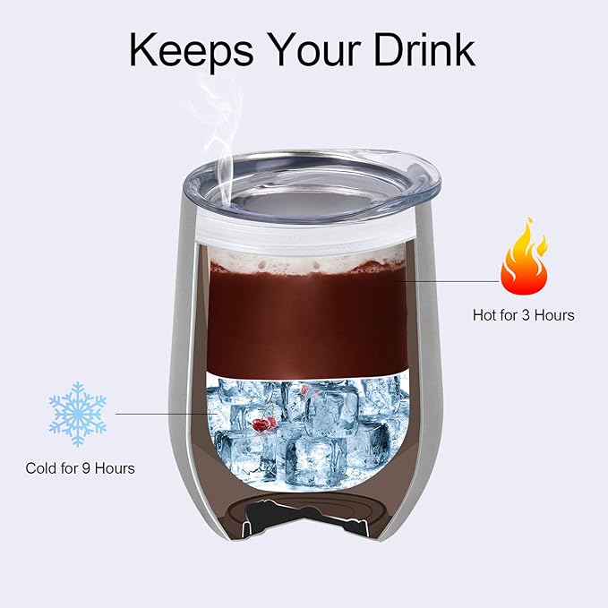 12 Pack Stainless Steel Wine Tumblers, 12Oz Double Wall Vacuum Insulated Wine Tumblers with Lids and Straws, Stainless Steel Stemless Wine Glasses for Coffee, Wine, Cocktails, Champaign, Silver - Bloomnest