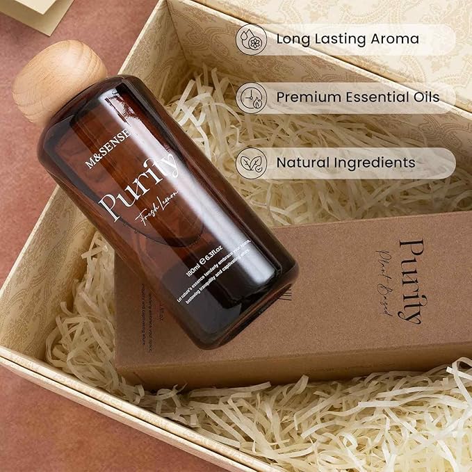 M&SENSE Reed Diffuser Set, Oud Wood Scented 6.3 fl oz Natural Essential Oil Diffusers with Sticks, Non-Toxic Organic Air Freshener, Long-Lasting Fragrance Oils for Living Room Bedroom Gifts for Women