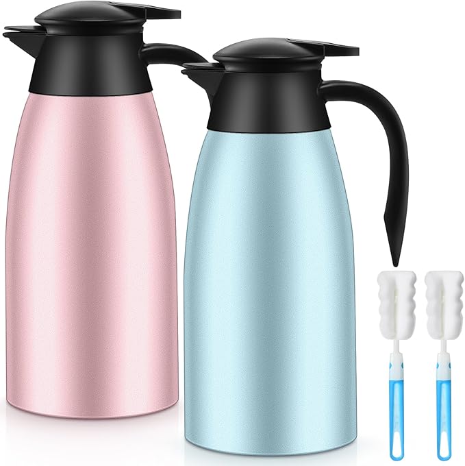 Norme 2 Pcs Thermal Coffee Carafe Insulated Stainless Steel Coffee Carafe for Hot Liquid Vacuum Thermal Pot Creamer Pitcher Dispenser with Brushes Keeping Hot Water Milk(Pink, Blue) - Bloomnest