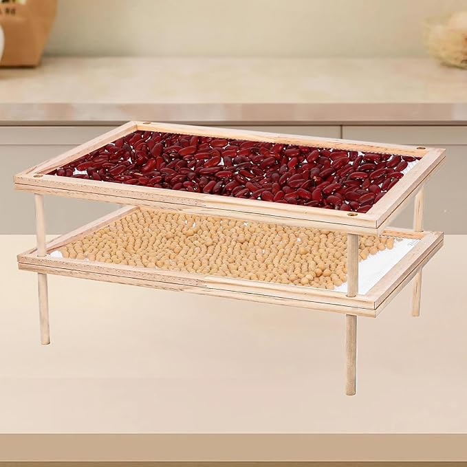 Set of 2 Stackable Wood Pasta Herb Drying Rack, Food Dryer Stand with Net for Drying Seeds, Herb, Bud - Bloomnest