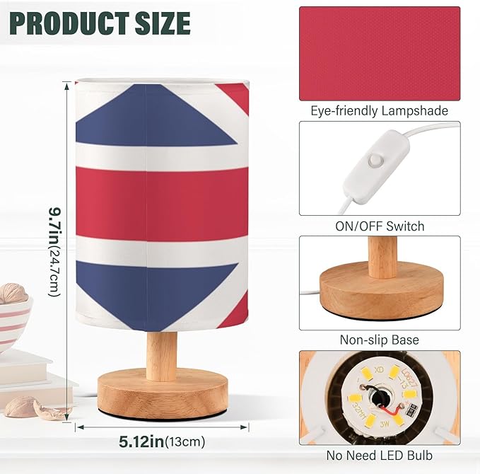 Table Lamp British Flag England London Union Jack Nightstand Lamp with Wood Base Fabric Lamp Shade Bedside Desk Lamp for Living Room Bedroom Kids Room Office - Bloomnest
