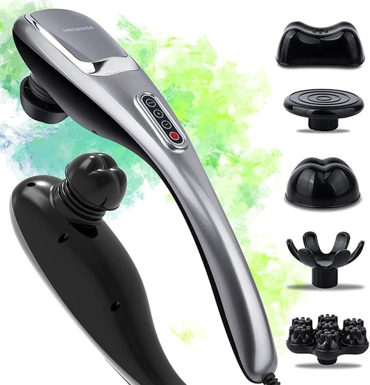 MEGAWISE Handheld Deep Tissue Neck Back Electric Massager for Shoulder, Waist, Leg, 3700 RPM Powerful Motor with 5 +2 Nodes & 5 Speeds, Knotty Muscle, A Little Heavy - Bloomnest