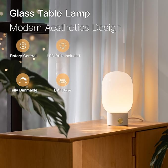 ONEWISH Bedside Table Lamp, Modern Small Desk Light with Warm LED Bulb, Fully Dimmable Nightstand Lamp for Home Decor, Birthday Gift - Bloomnest