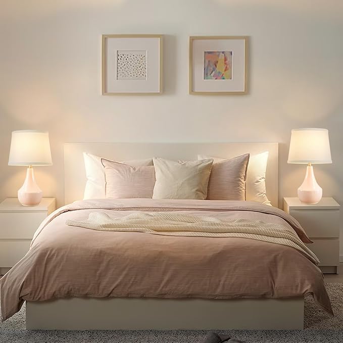 GyroVu Table Lamp Set of 2, 18.63” Ceramic Lamp Classic Beside Lamps Nightstand Lamp Modern Bedside Lamp for Living Room, Bedroom & Office Rocker Swtich Pink-LED Bulbs Included - Bloomnest