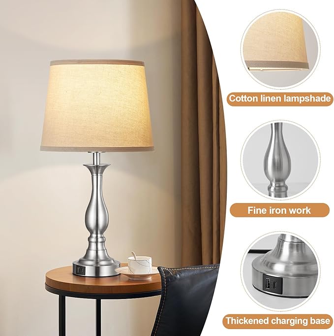 Bedside Table Lamp Touch Control Bedroom Lamps with USB A and C Charging Port 3 Way Dimmable Touch Lamps for Nightstand Living Room Bedroom Dorm Home Office Reading, Set of 2 - Bloomnest