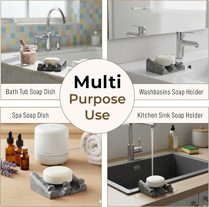DOXOLOGY Gray Stone Marble Soap Dish Bathroom Organizer - Resin Soap Dish with Rectangular Design 3.7" L x 2.8" W - Self Draining Soap Dishes Keeps Countertop Neat - Marble Look Soap Tray for Sink - Bloomnest