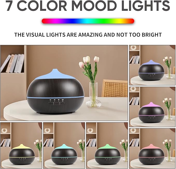 HAPPTWS 500ML Essential Oil Diffuser - BPA Free Ultrasonic Aromatherapy Diffuser, with 7-Color Lights Waterless Auto Shut Off for Home、Room、pet Room - Black HAPPTWS